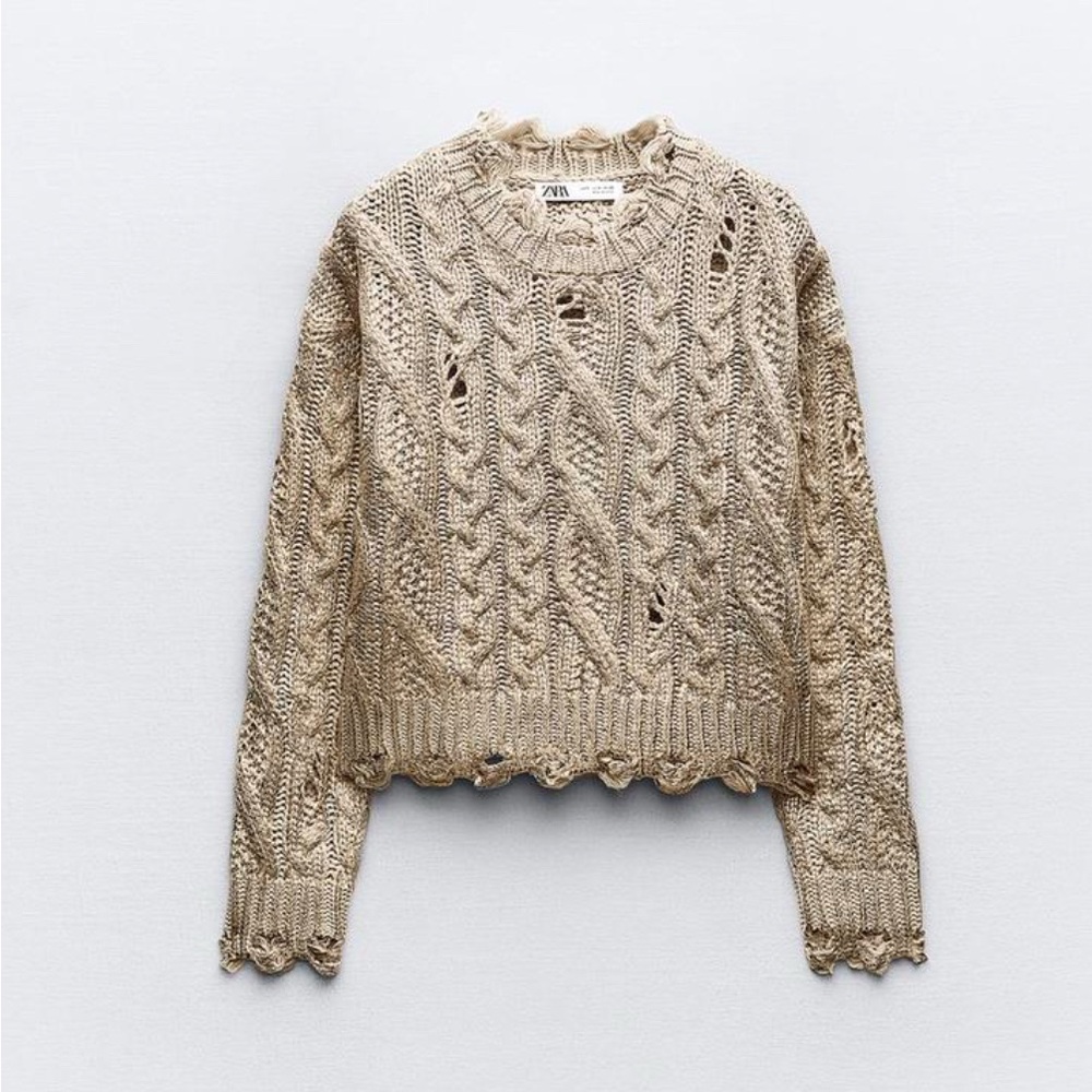 Zara Sweater Metallic Cable Knit Size Small